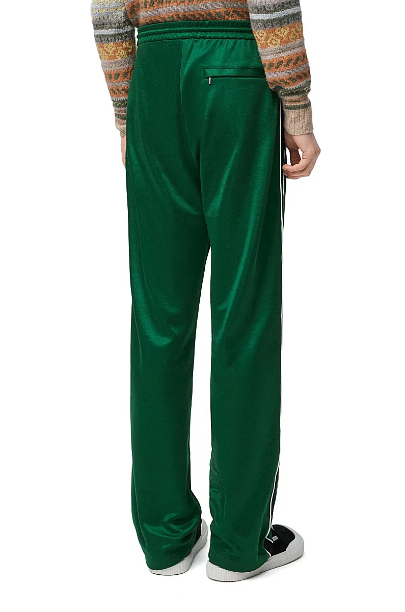 Loewe Dark Green Cotton Pants With Elasticated Waistband In Green