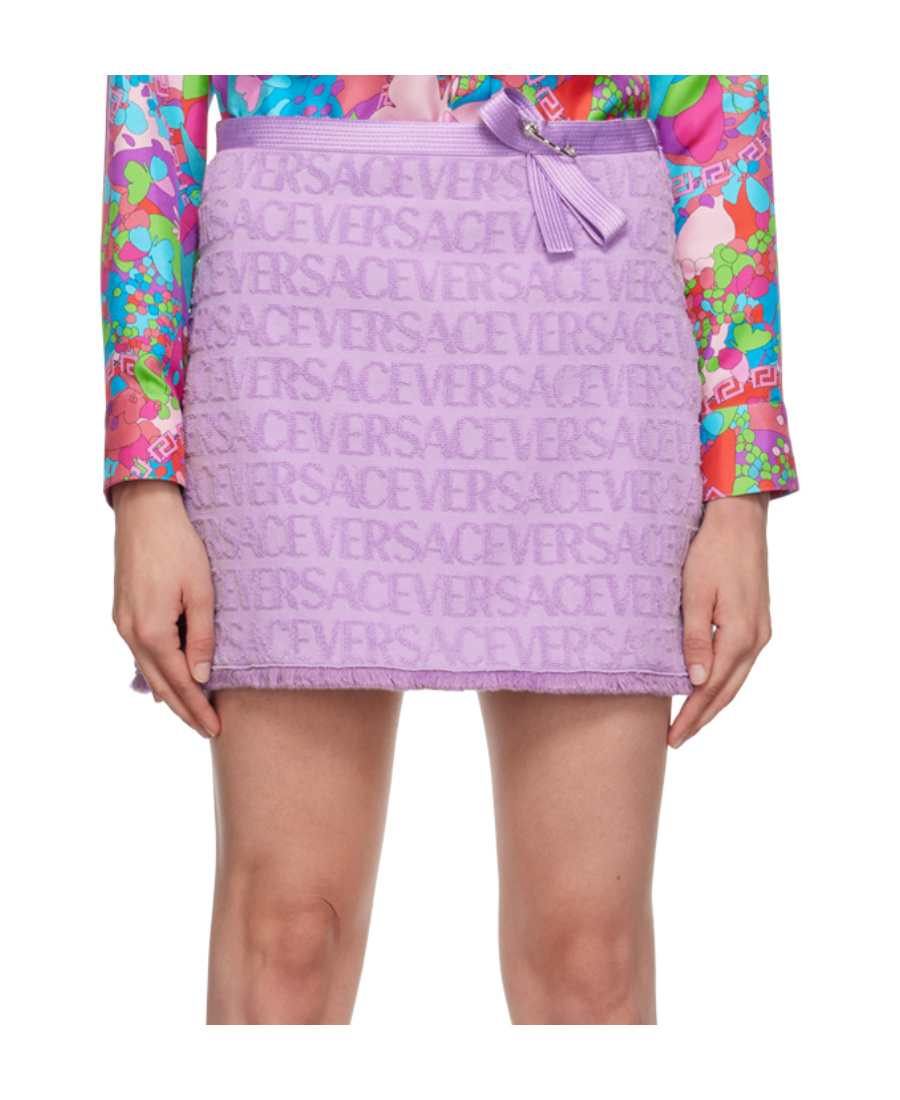 VERSACE X DUA LIPA LOGO-JACQUARD MINISKIRT