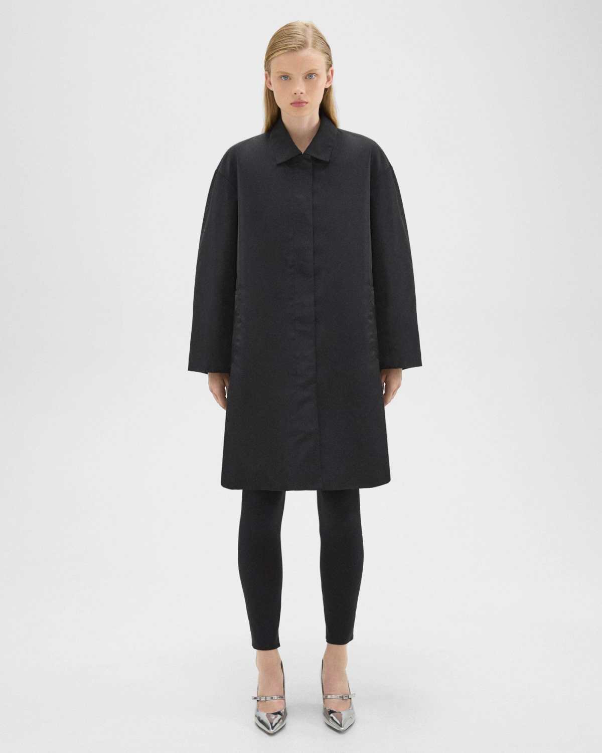 Theory Lapel Long-sleeved Coat In Black