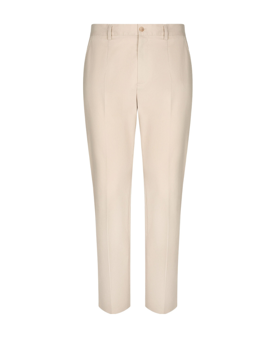Dolce & Gabbana Stretch Cotton Pants With Branded Tag In Nude
