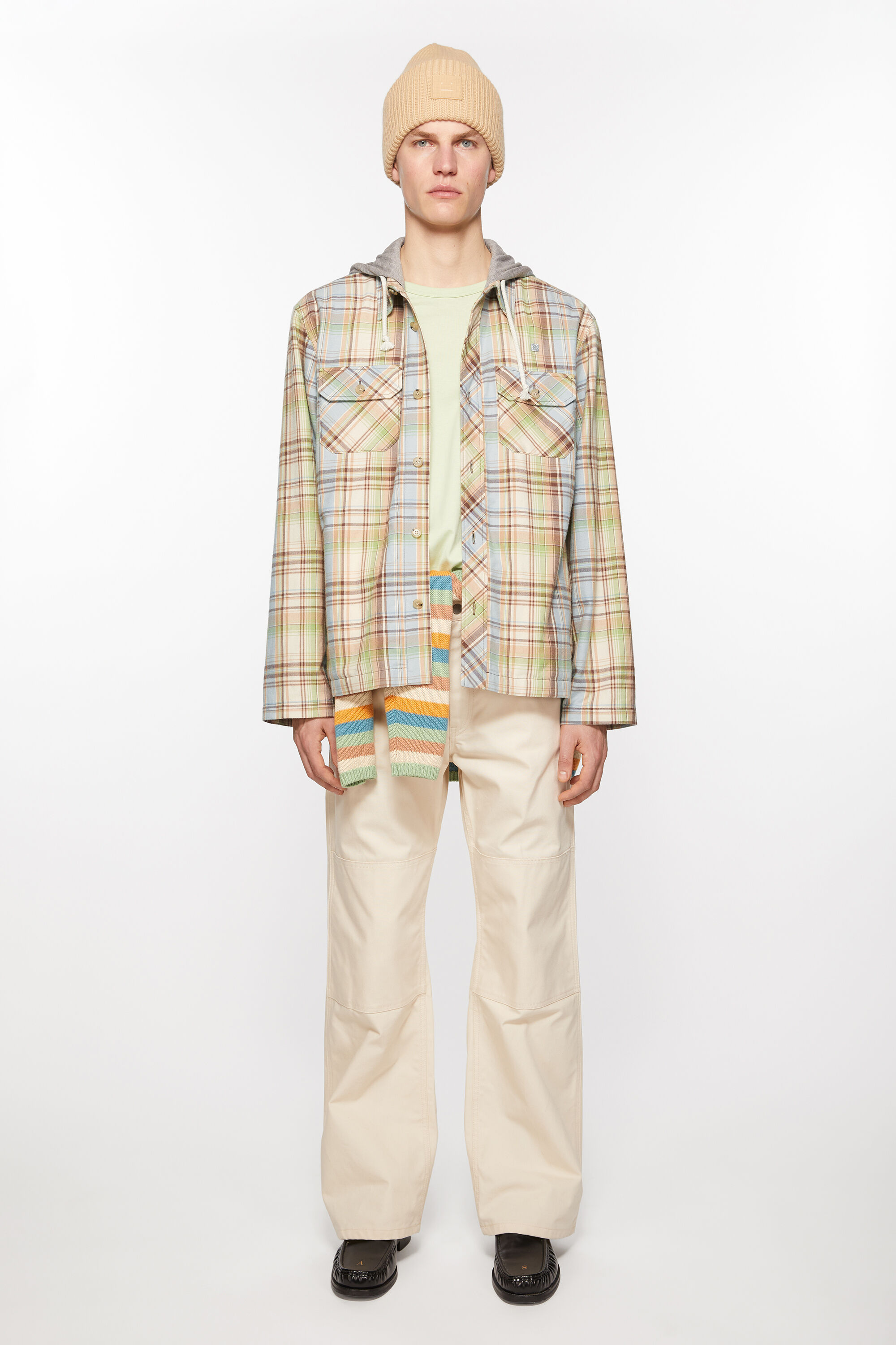 Acne Studios Checked Cotton Canvas Overshirt In Nude