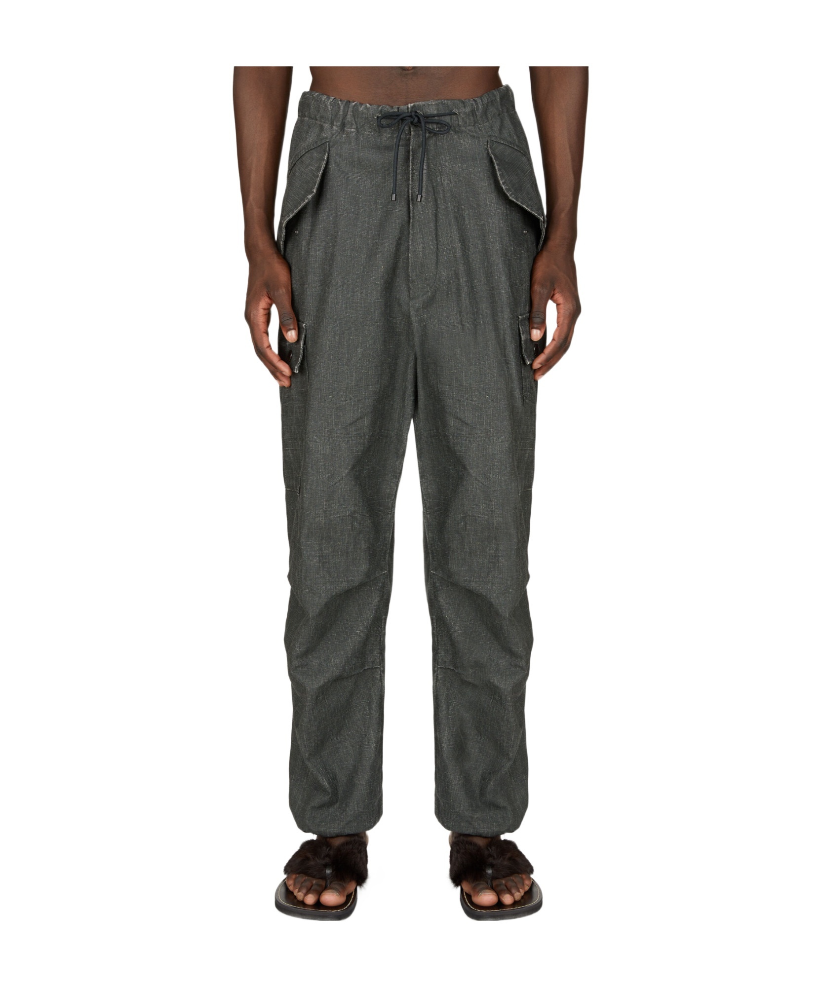 Dries Van Noten Linen Cargo Pants In Black