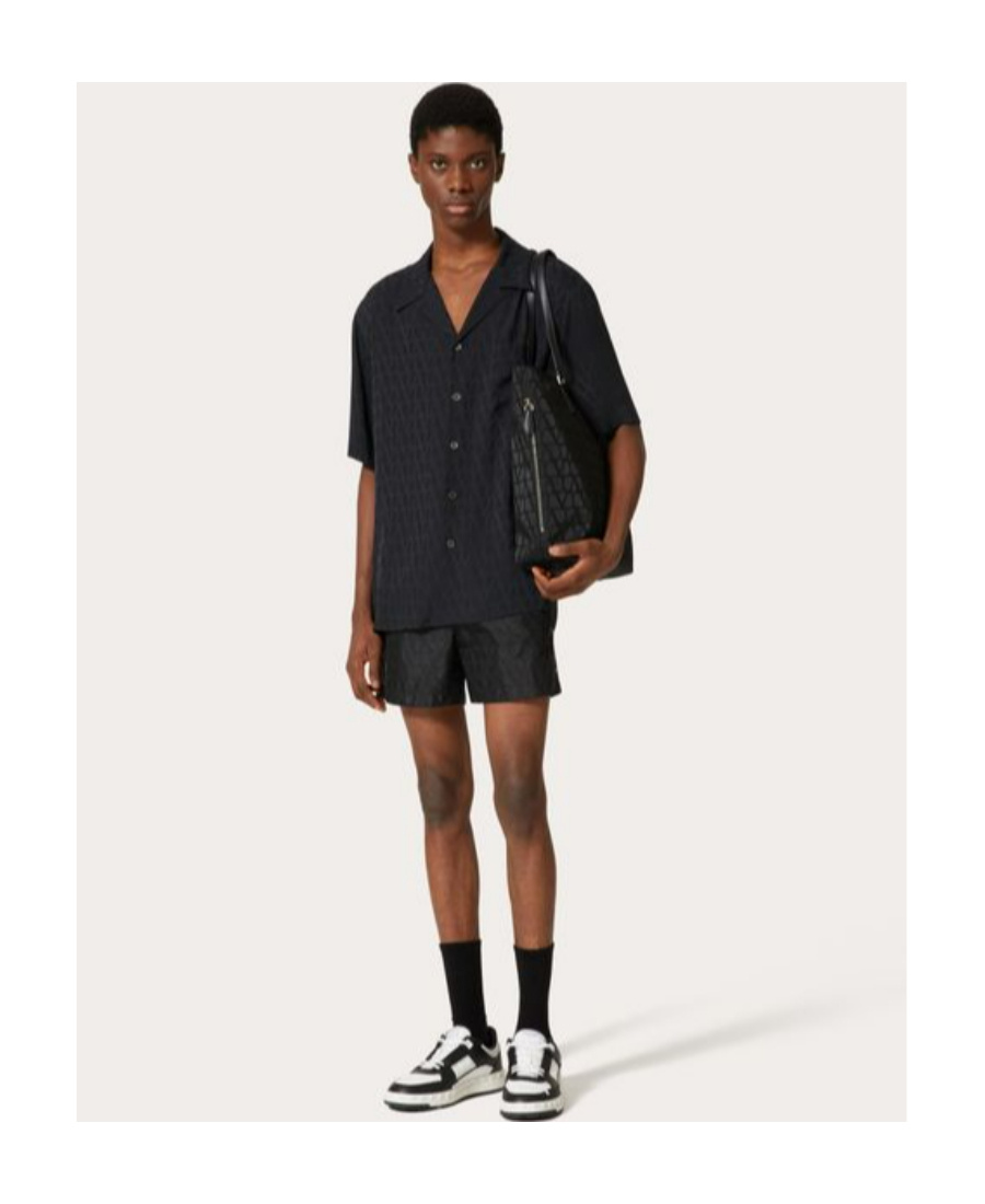 Valentino Nylon Swimsuit With Toile Iconographe Print In Black