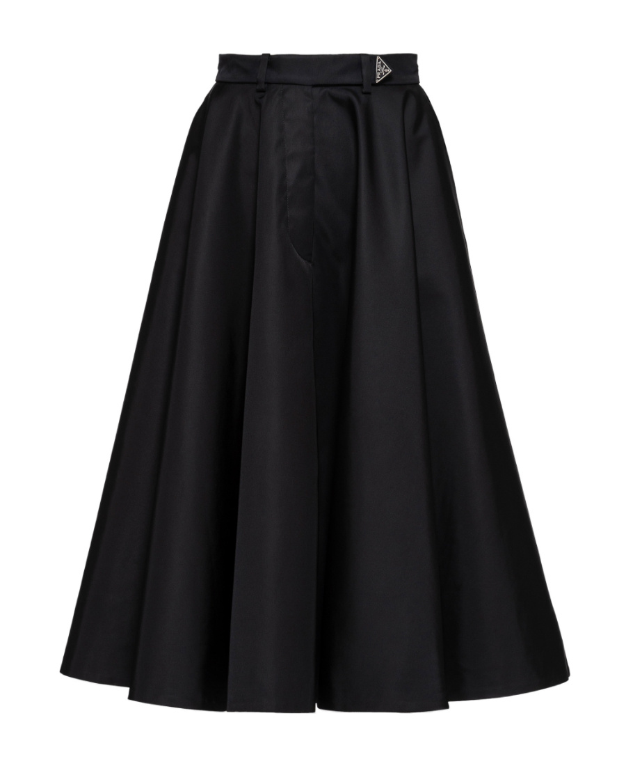 Prada Belted Nylon Gabardine A-line Midi Skirt In Black