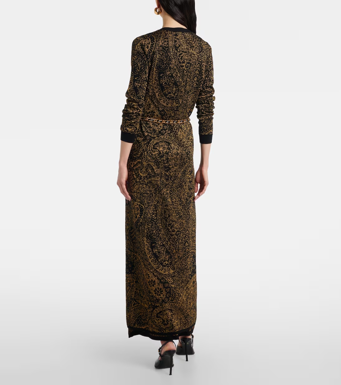 Etro Paisley Jacquard Lurex Thread Maxi Cardigan In Green