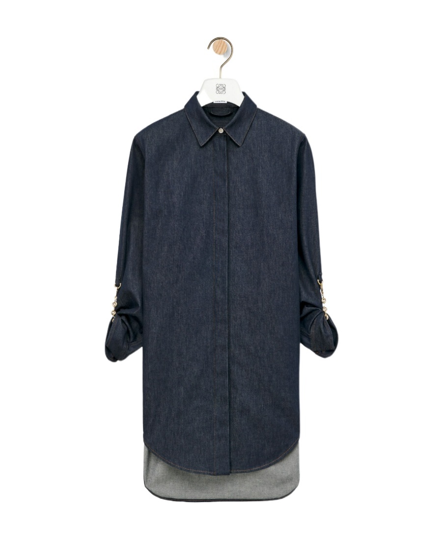 Loewe Chain Shirt Dress In Denim In Black