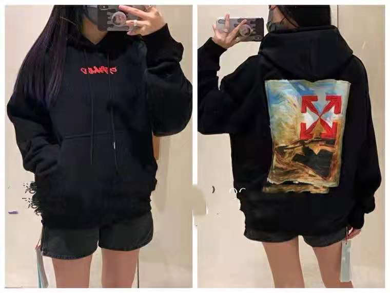 Off-white Logo-print Arrow Painterly-print Hoodie In Black