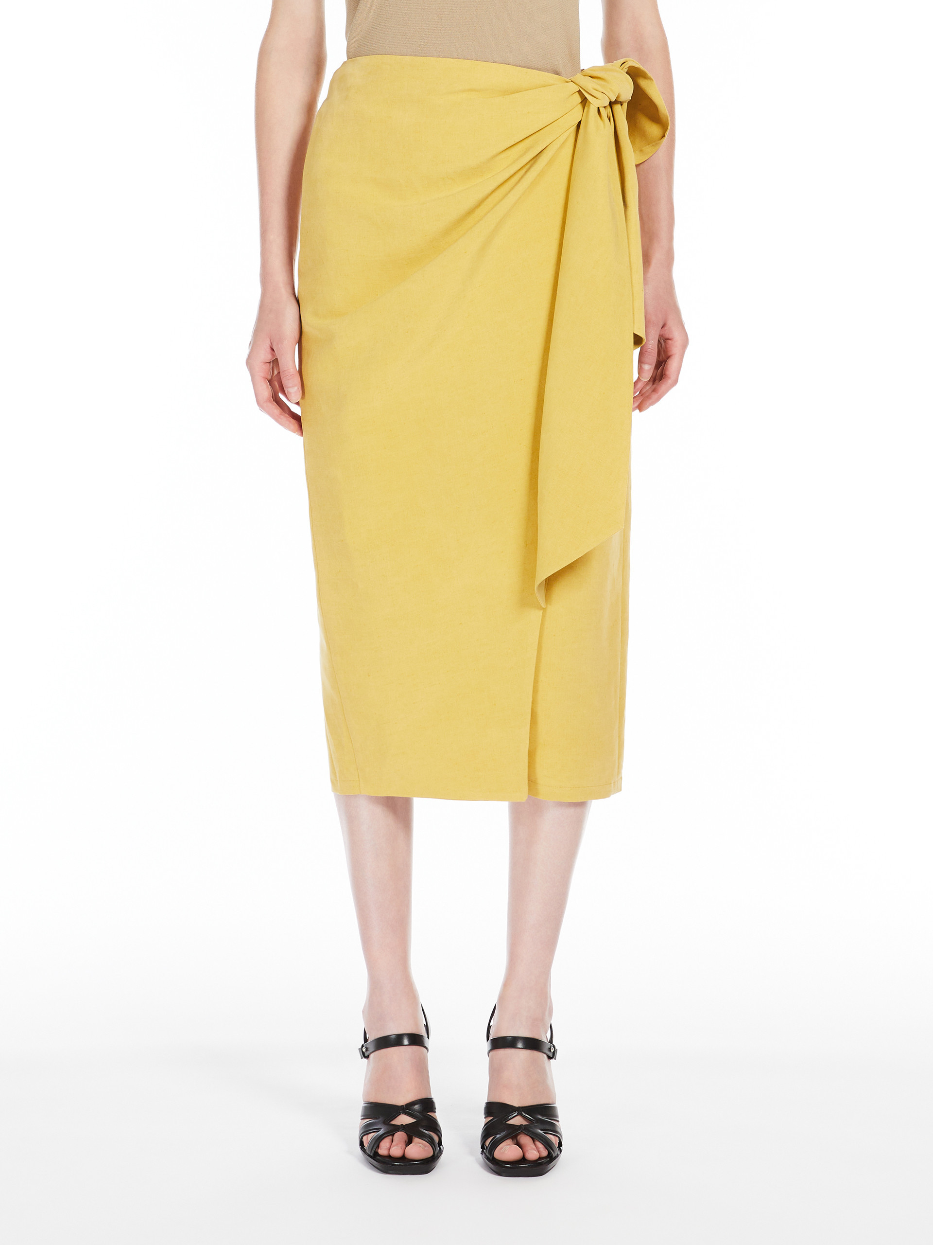Max Mara Wrap Midi Skirt With High Waist Bow In Yellow