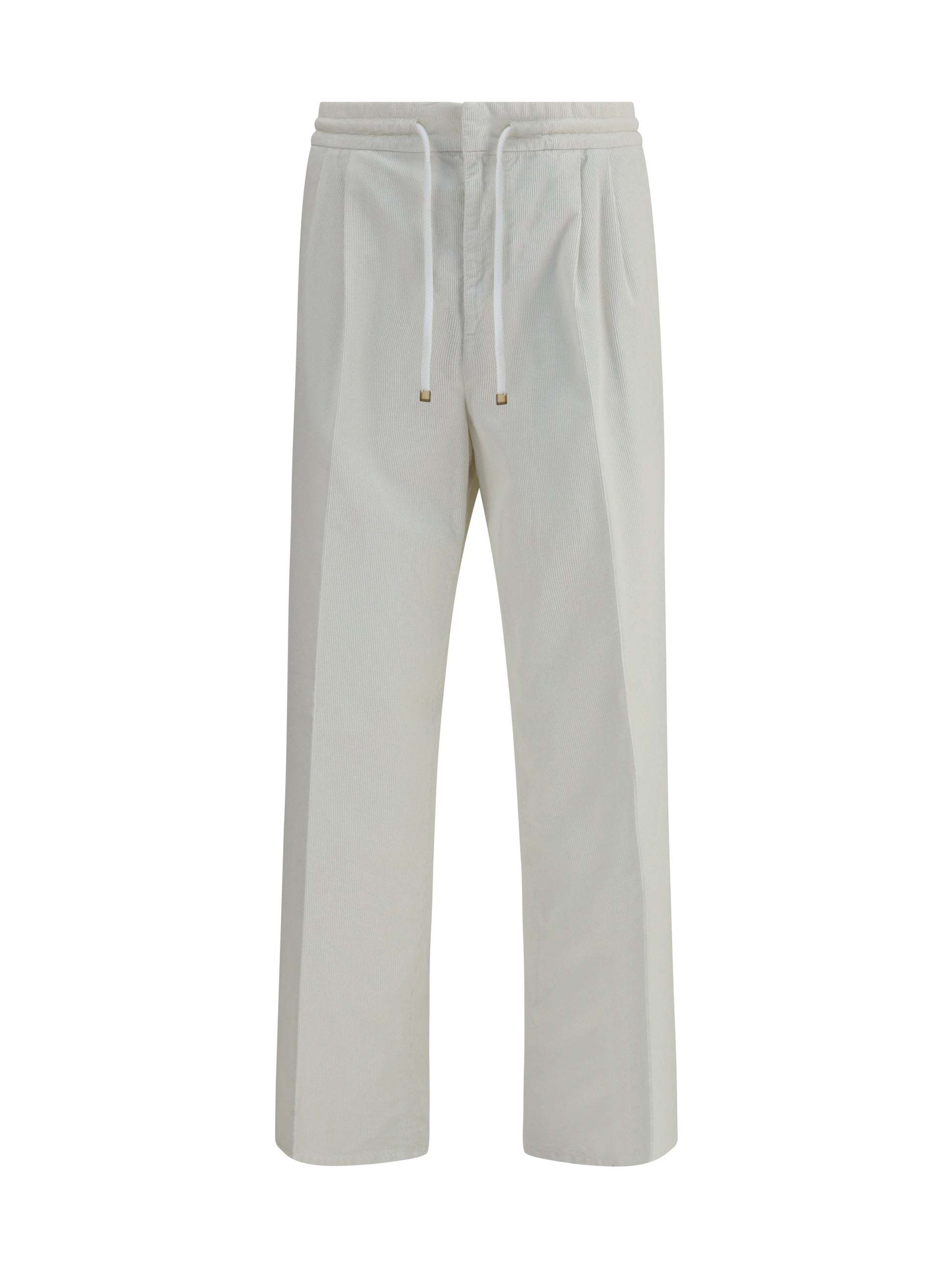 Brunello Cucinelli Men White Linen And Cotton Leisure Fit Trousers