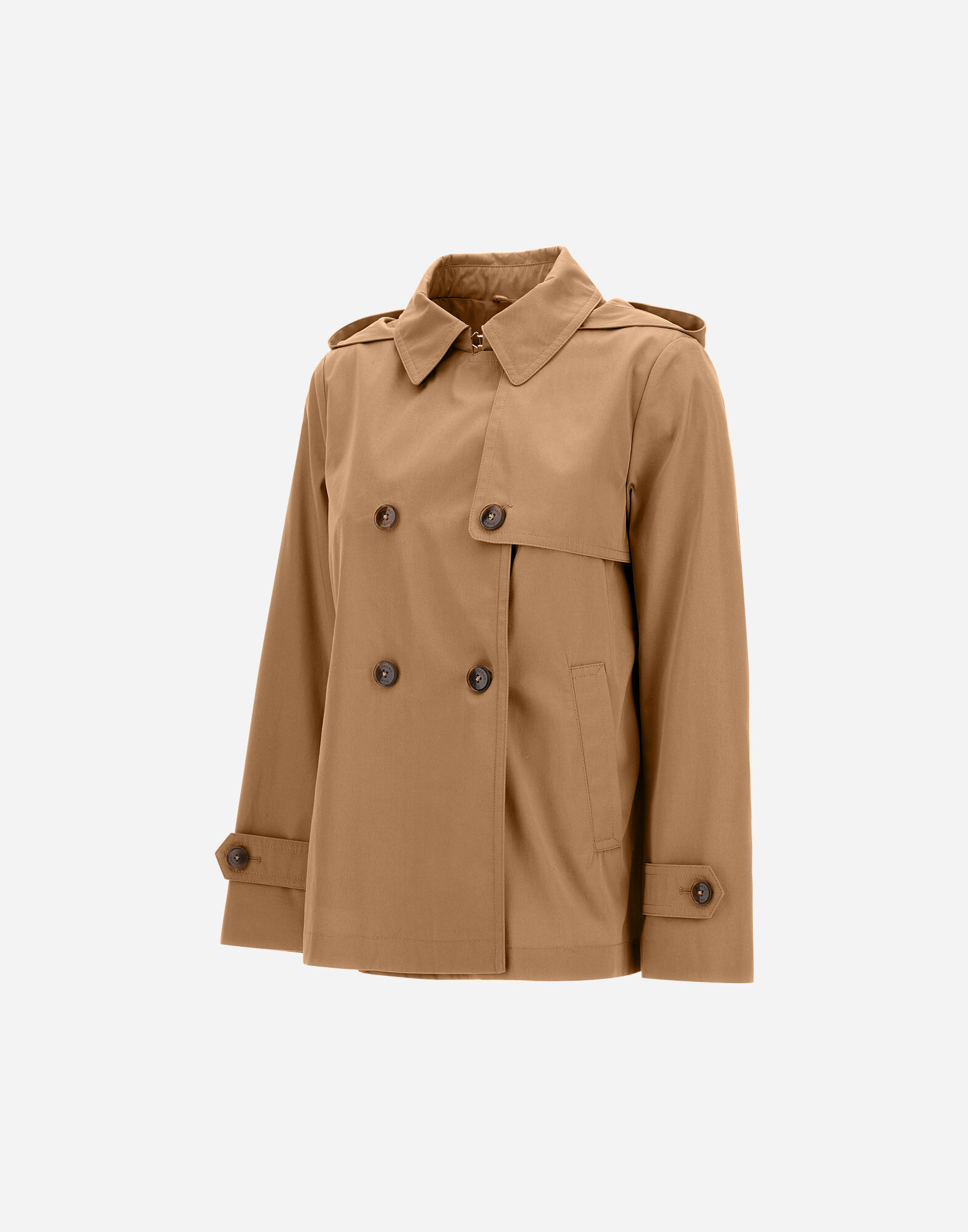 Herno Double Breasted Hooded Jacket In Brown