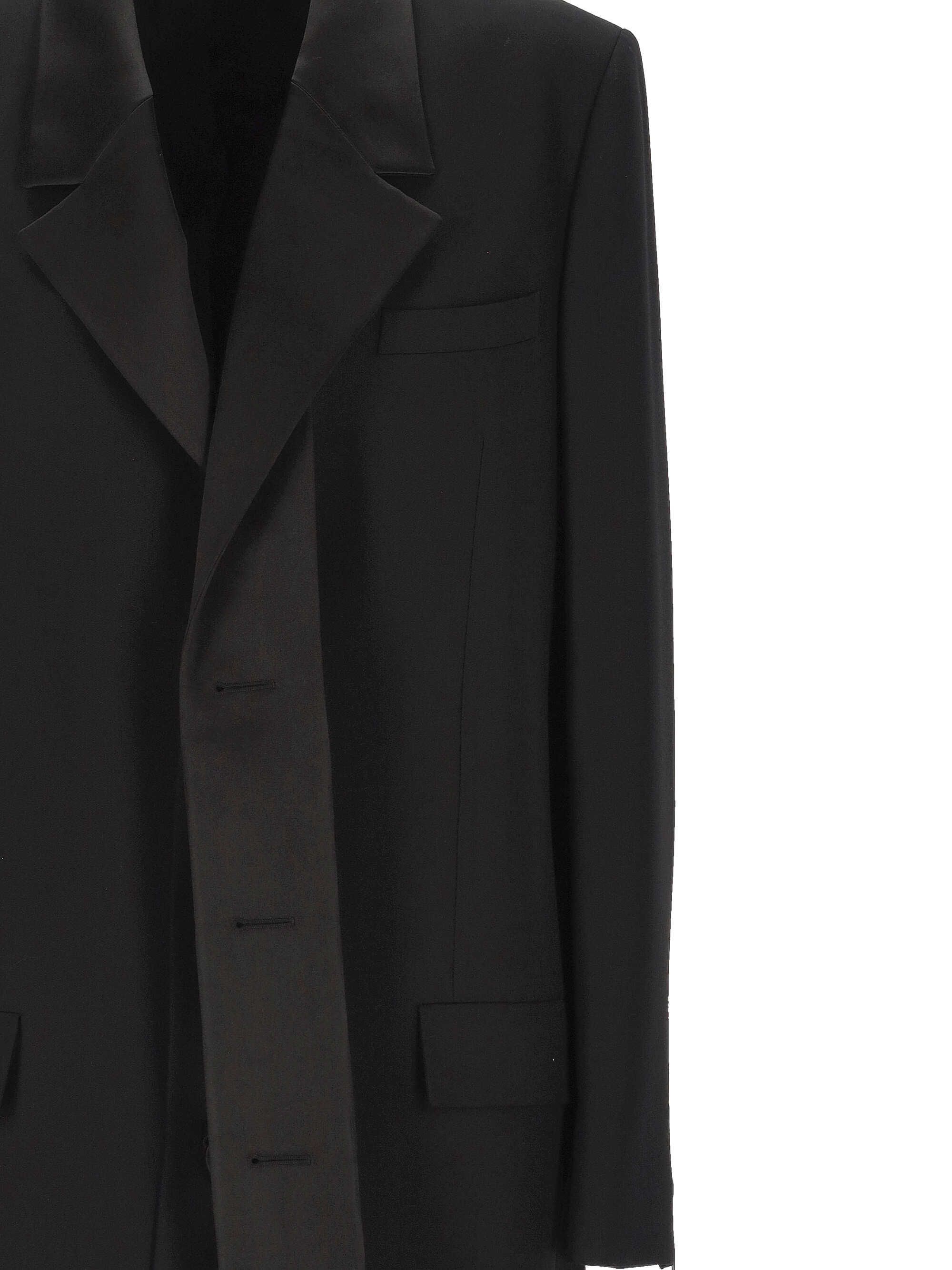 Fendi Crepe Wool Coat With Double Layer Satin Lapel In Black