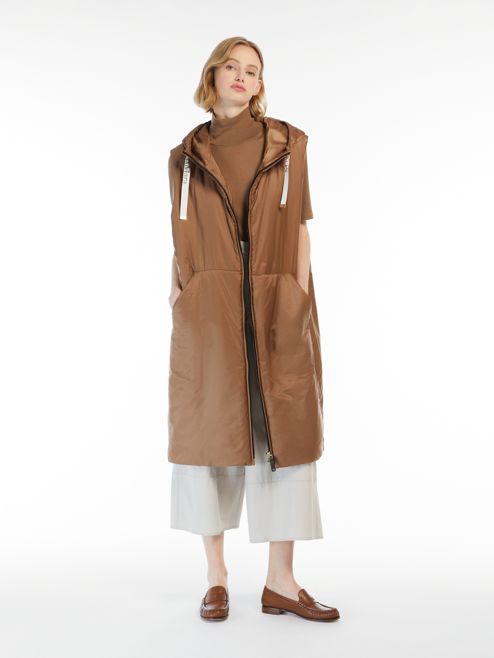 Max Mara Waterproof Canvas Mid-length Vest In Brown