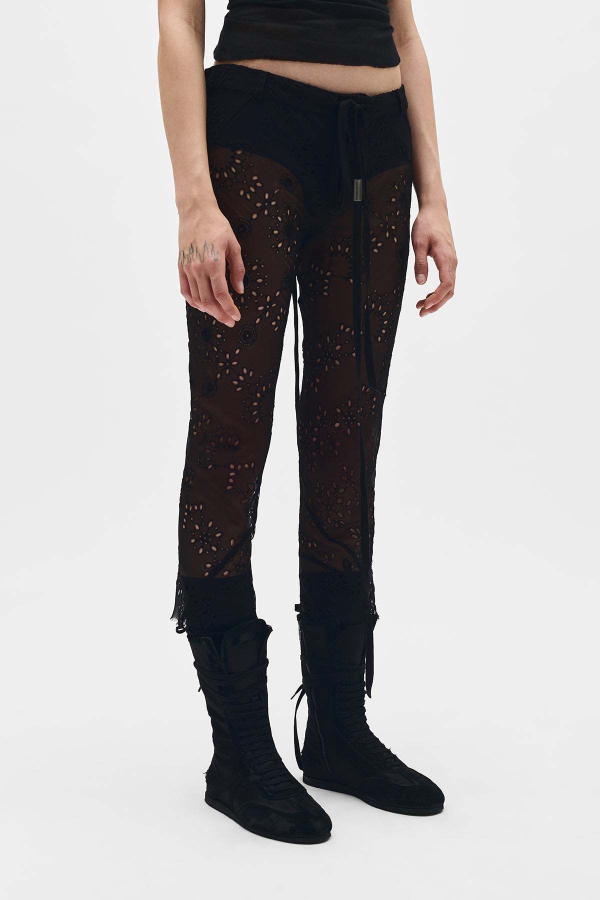 Ann Demeulemeester Esti Cropped Bias Cut Embroidered Trousers In Black