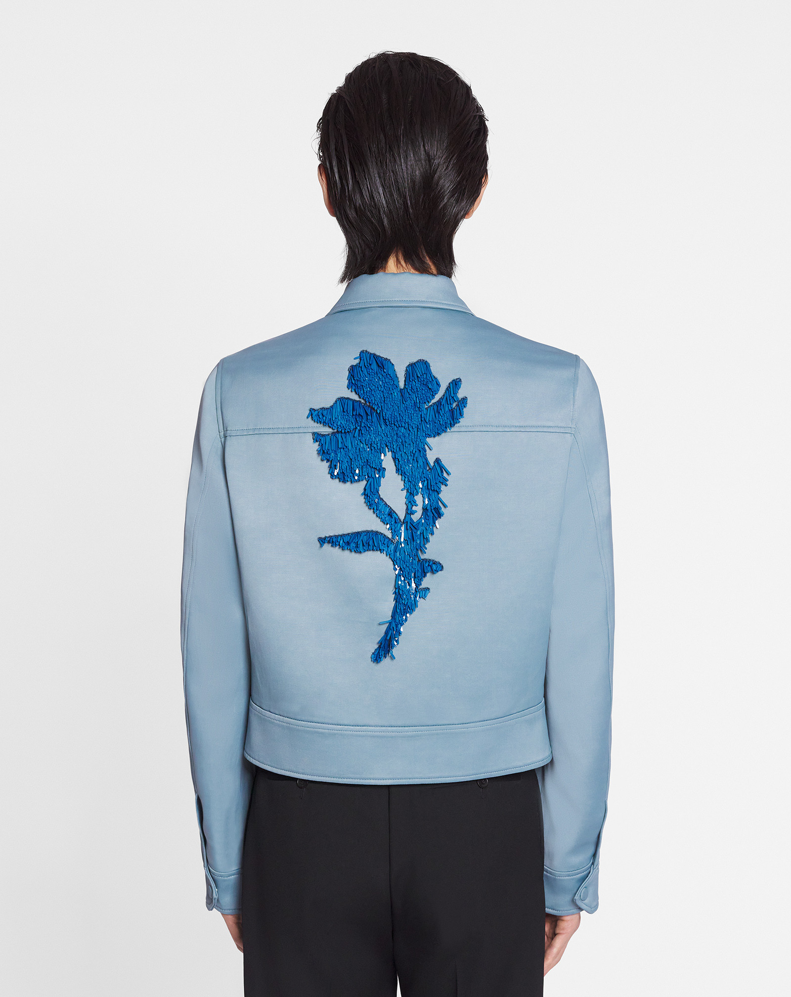 Lanvin Floral Embroidery Zipper Jacket In Blue
