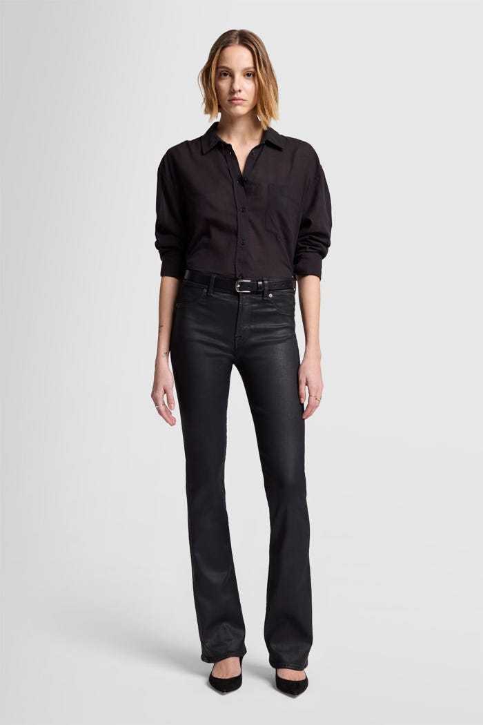 7 For All Mankind Mid-waist Flared Jeans In Black