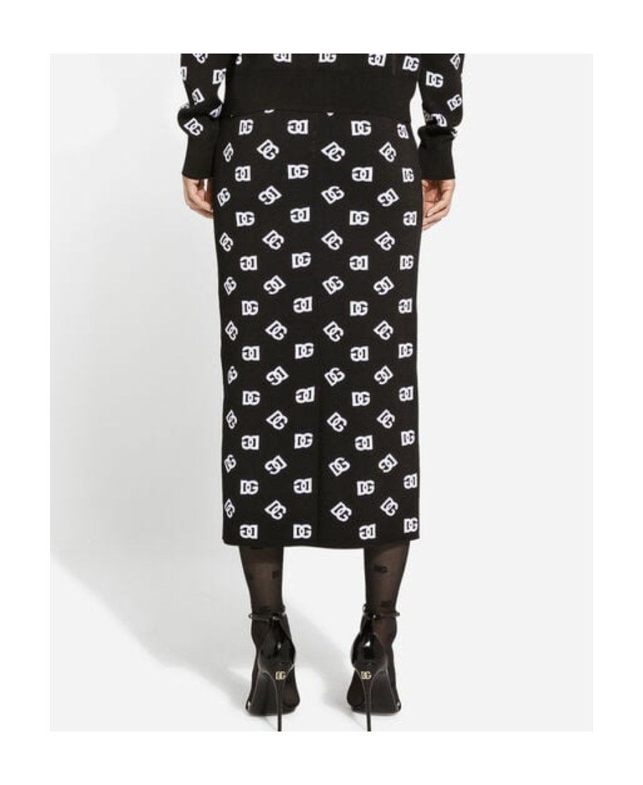 Dolce & Gabbana Chic Black Mambo Midi Skirt With White Pots In Black