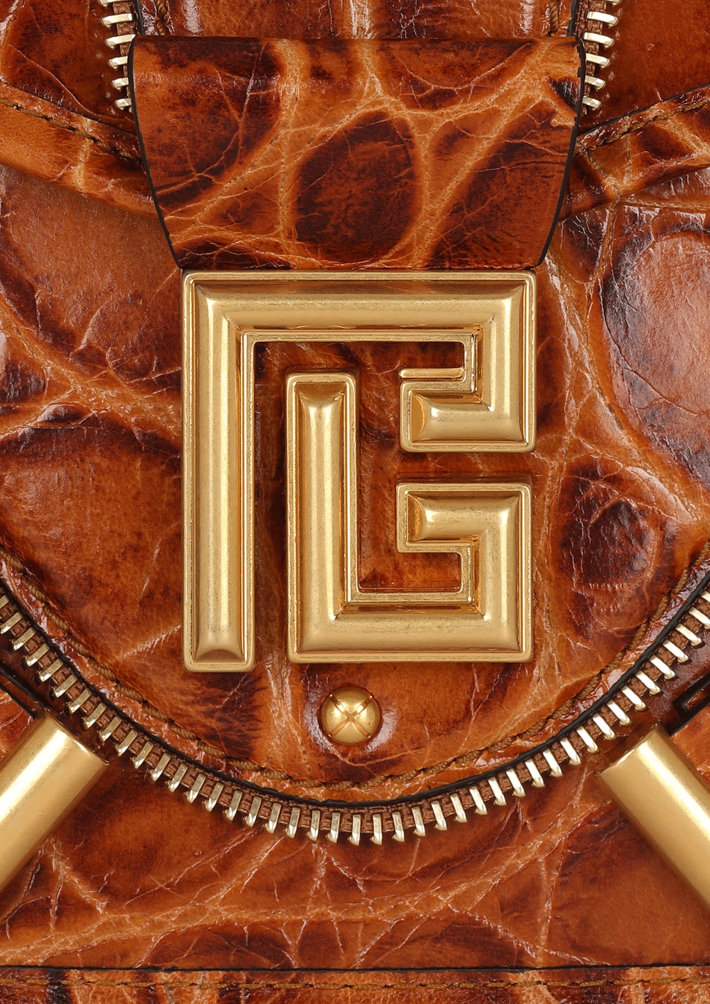 Balmain Blaze Bag In Crocodile-print Leather In Brown