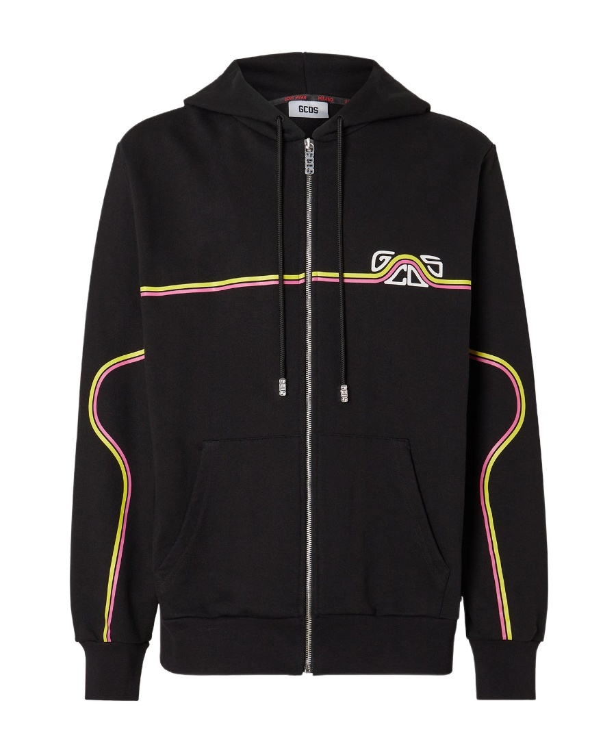Gcds Black Waved Logo Hoodie In Black