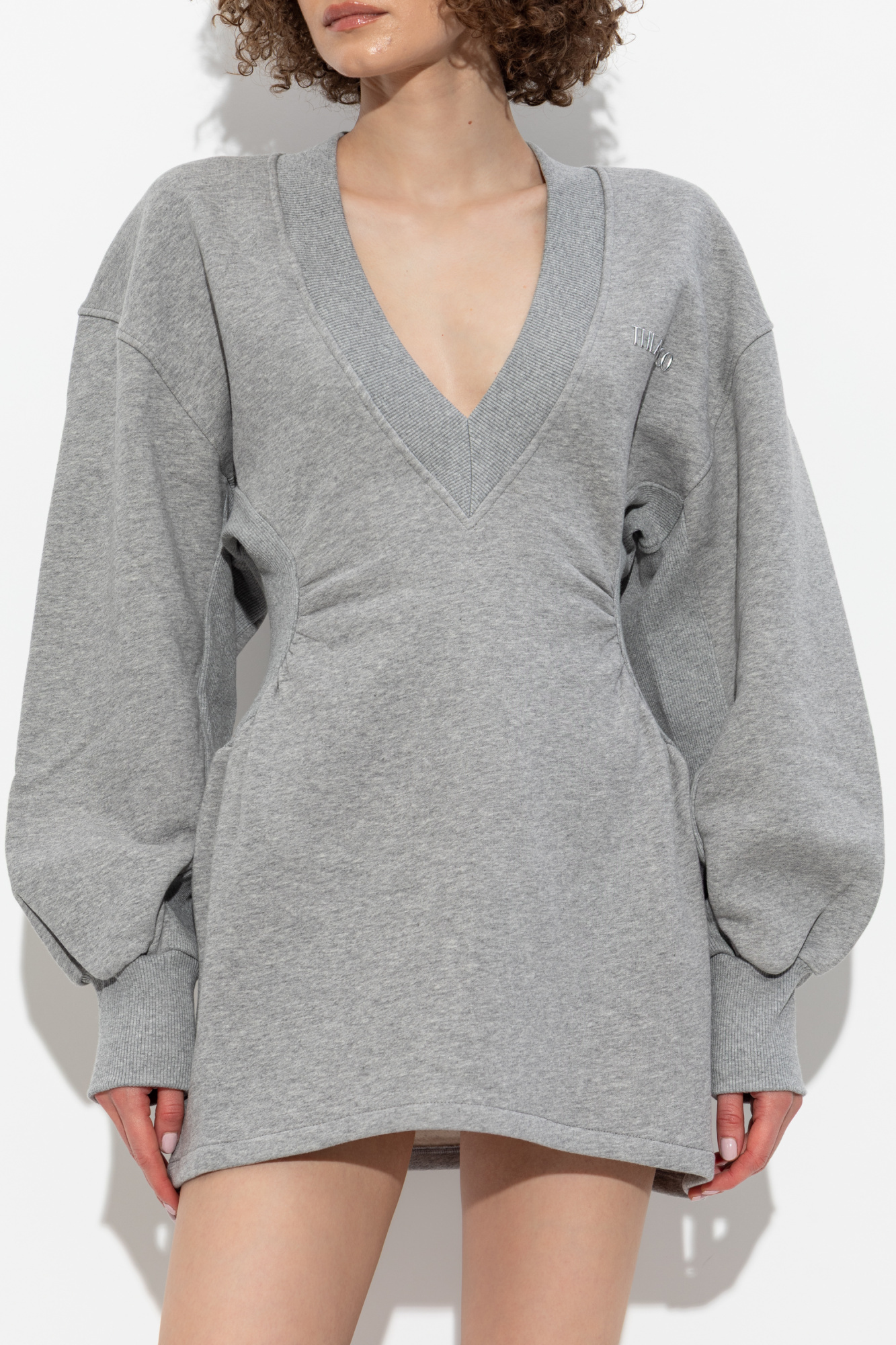 Attico Cotton Jersey V-neck Mini Dress In Gray