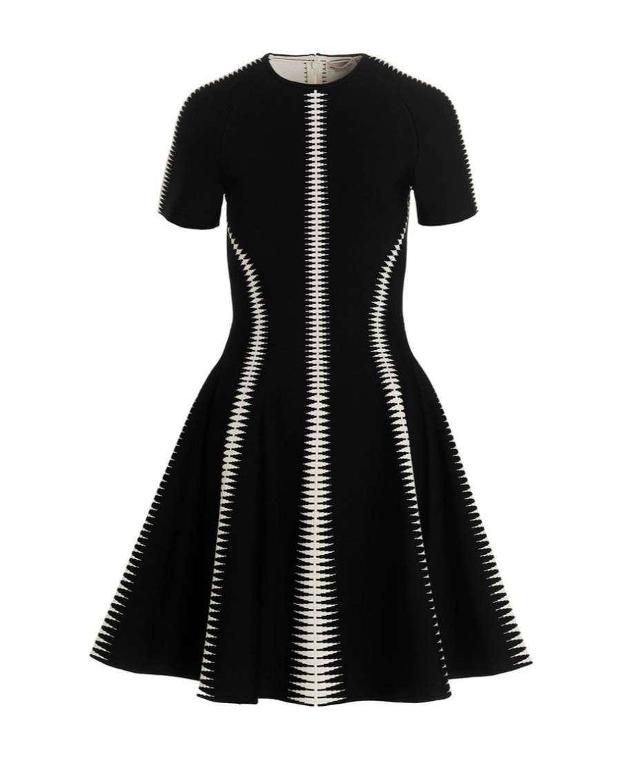 Alexander Mcqueen Spine Jacquard Short-sleeve Dress In Black