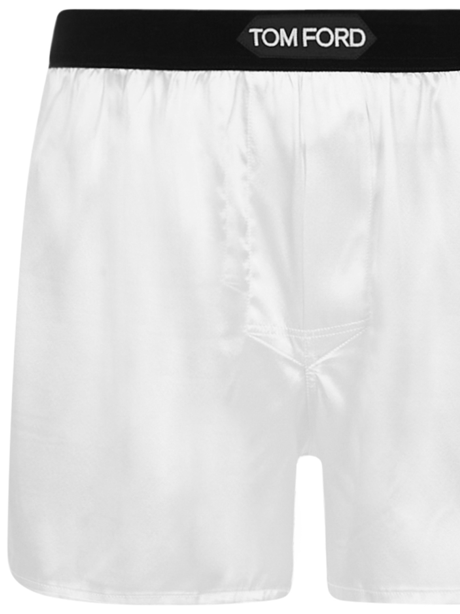 Tom Ford Velvet-trimmed Stretch-silk Satin Boxer Shorts In White