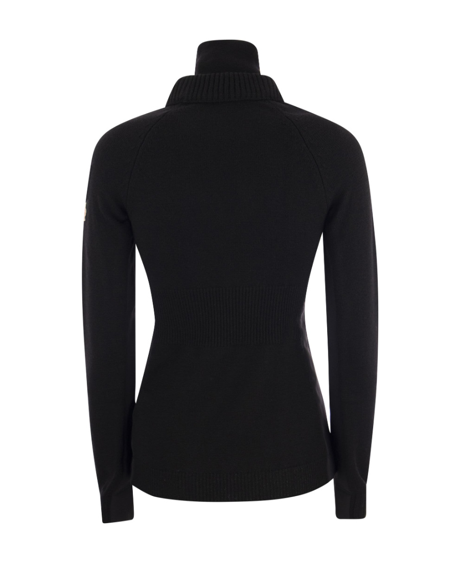 Moncler Wool Fleece Polo Neck Jumper In Black