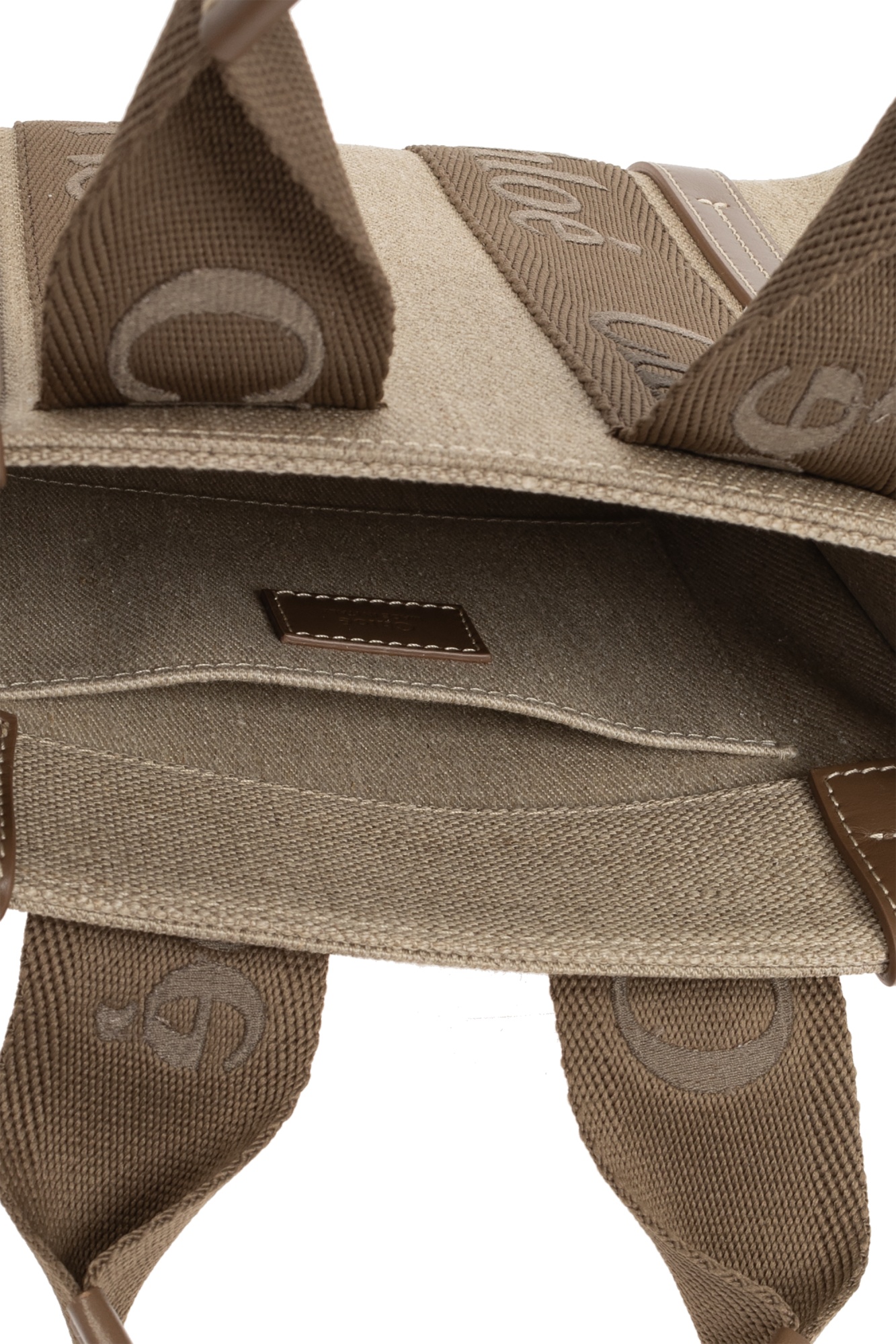 Chloé Woody Small Canvas And Leather Tote Bag In Nude