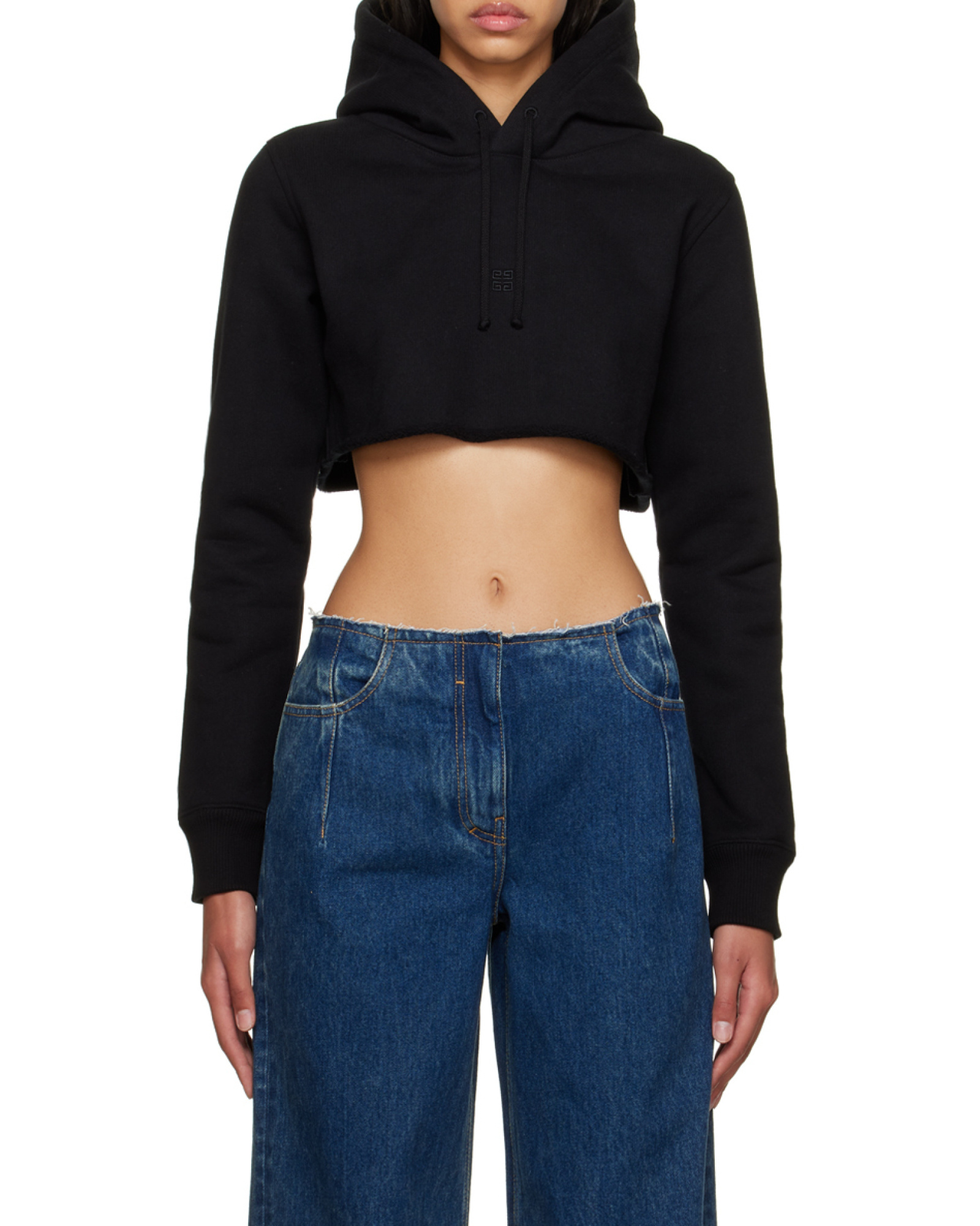 Givenchy Cropped Hoodie In Cotton In Blue