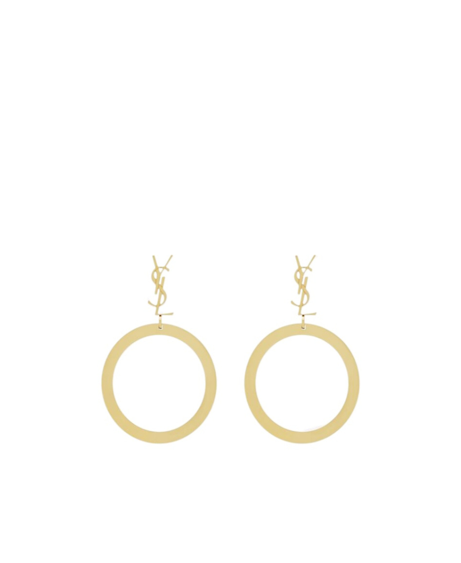 Saint Laurent Cassandre Pendant Hoop Earrings In Yellow