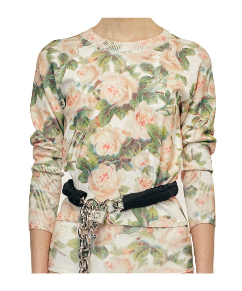 Simone Rocha Shrunken Floral Knit Jumper In Brown