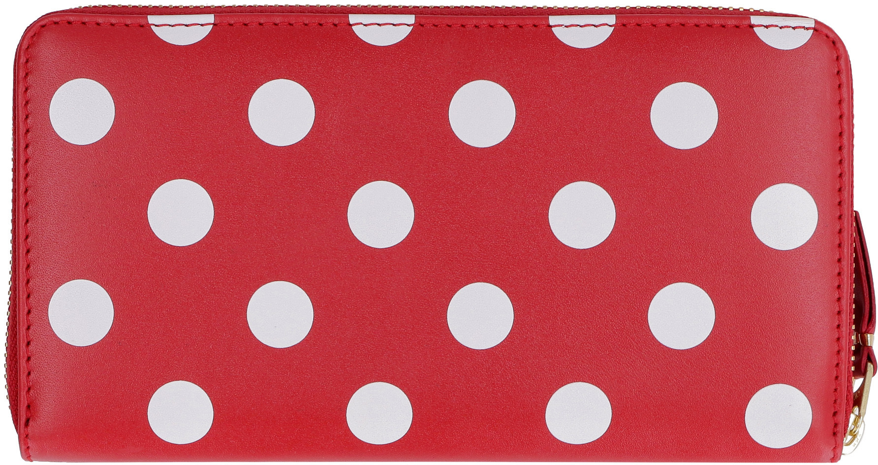 Comme Des Garçons Dots Printed Leather Line Zip Around Accessories In Red