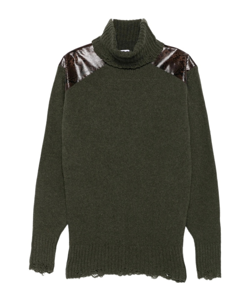 Stella Mccartney Panelled Frayed-hem Sweater In Green