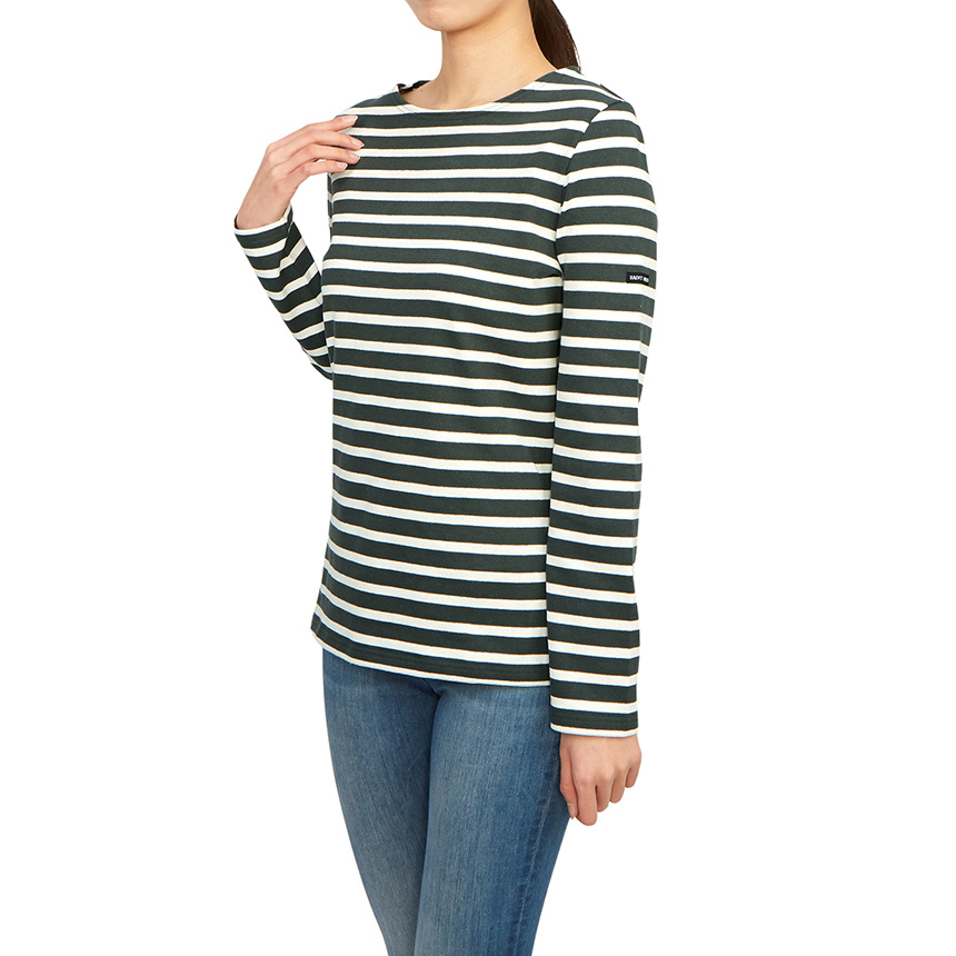 Saint James Striped Logo T-shirt In Black