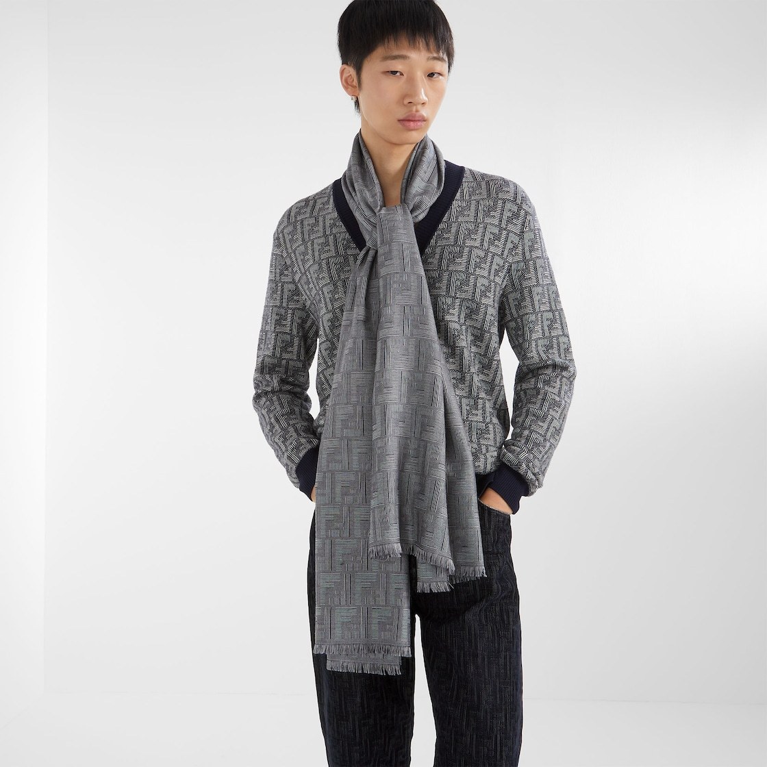 Fendi Monogrammed Buttoned Cardigan In Blue