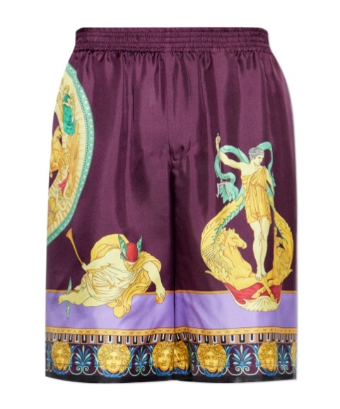 Versace Elasticated Silk Shorts In Purple