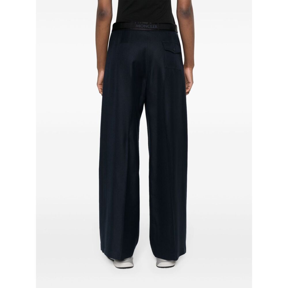 Shop Moncler Twill Palazzo Trousers In Blue