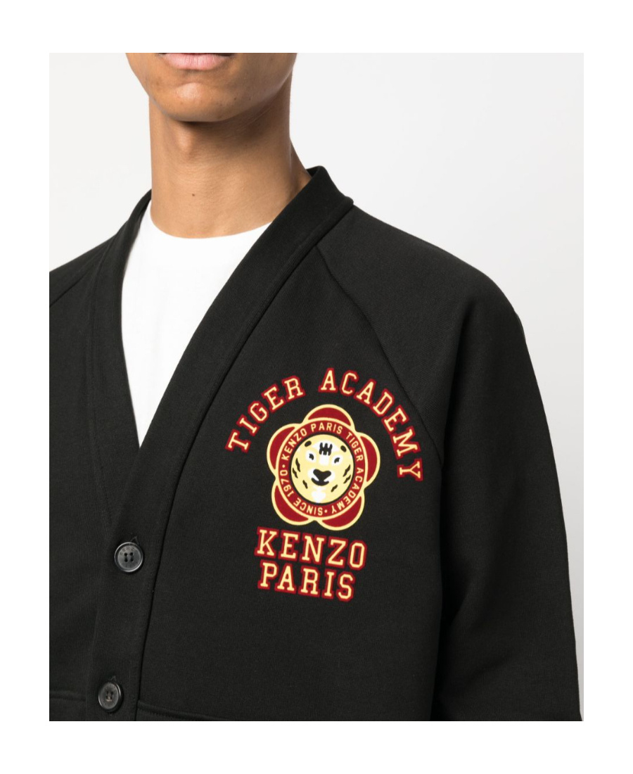 Kenzo Tiger Academy Brushed Cotton Cardigan In Black