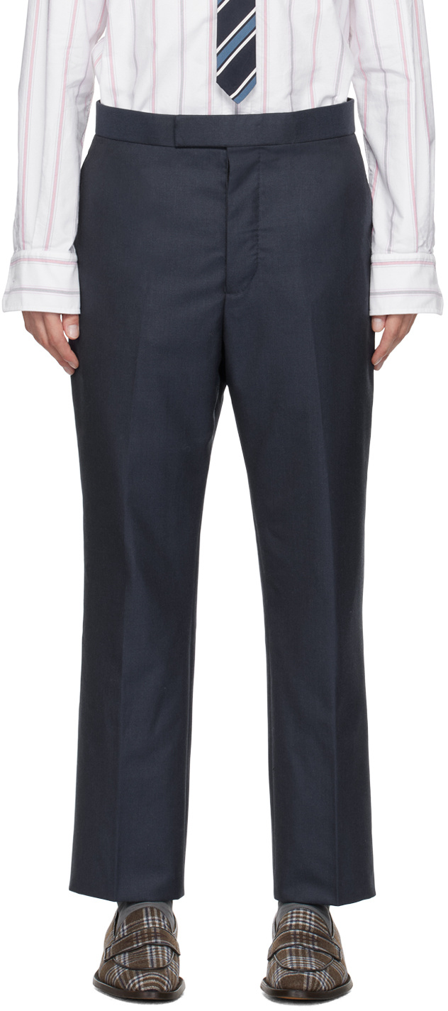 Shop Thom Browne Fit 1 Backstrap Trousers In Blue