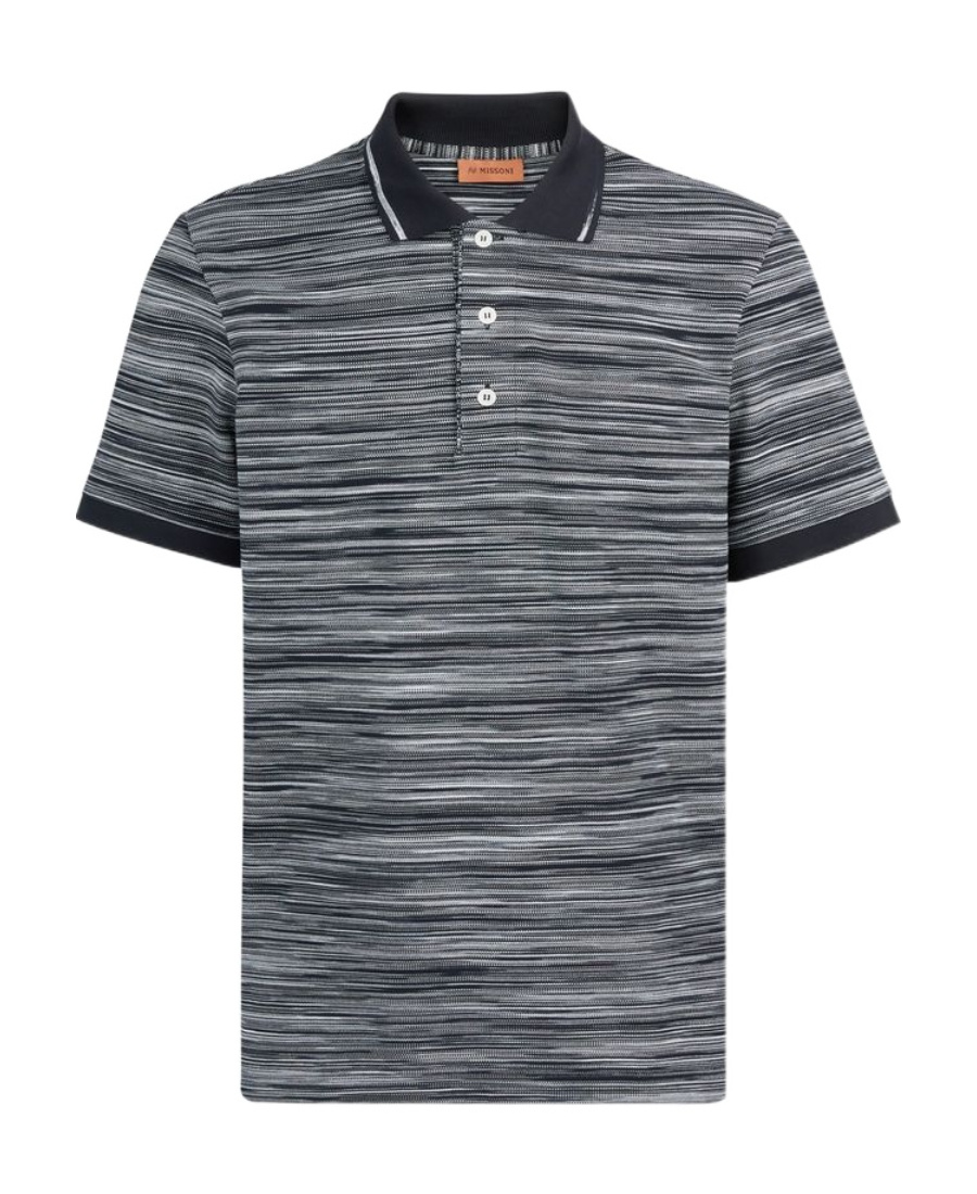 Missoni Space Dyed Striped Cotton Polo Shirt In Gray