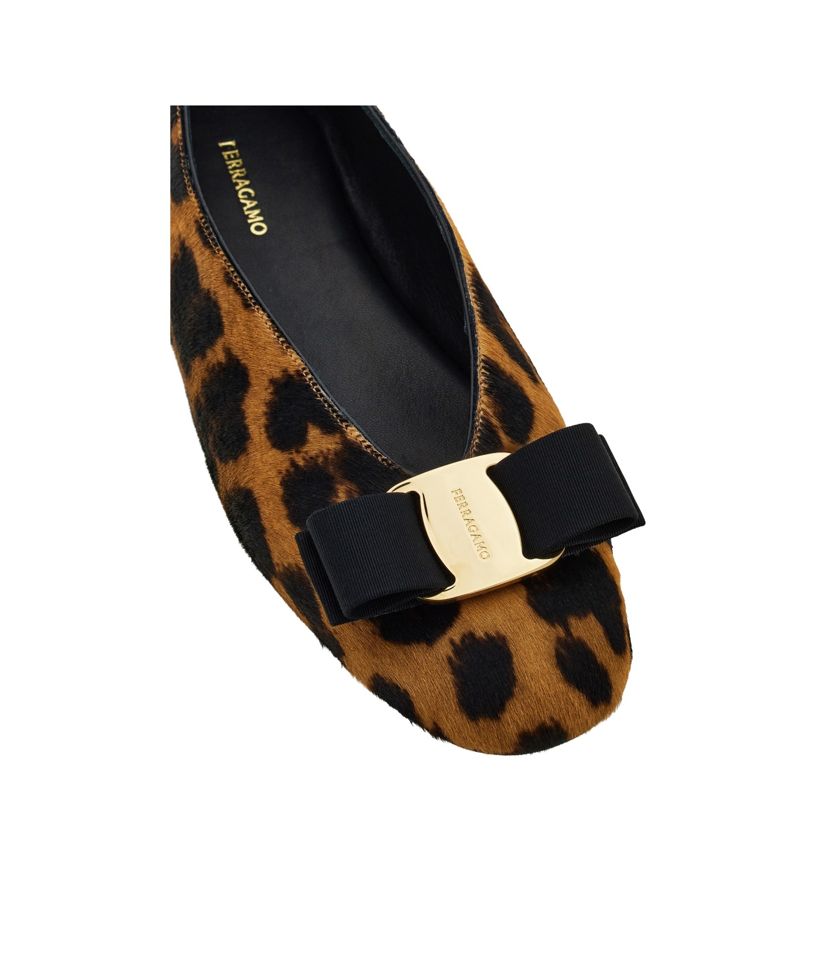 Ferragamo Horsehair Printed Vanna Ballet Flats In Black