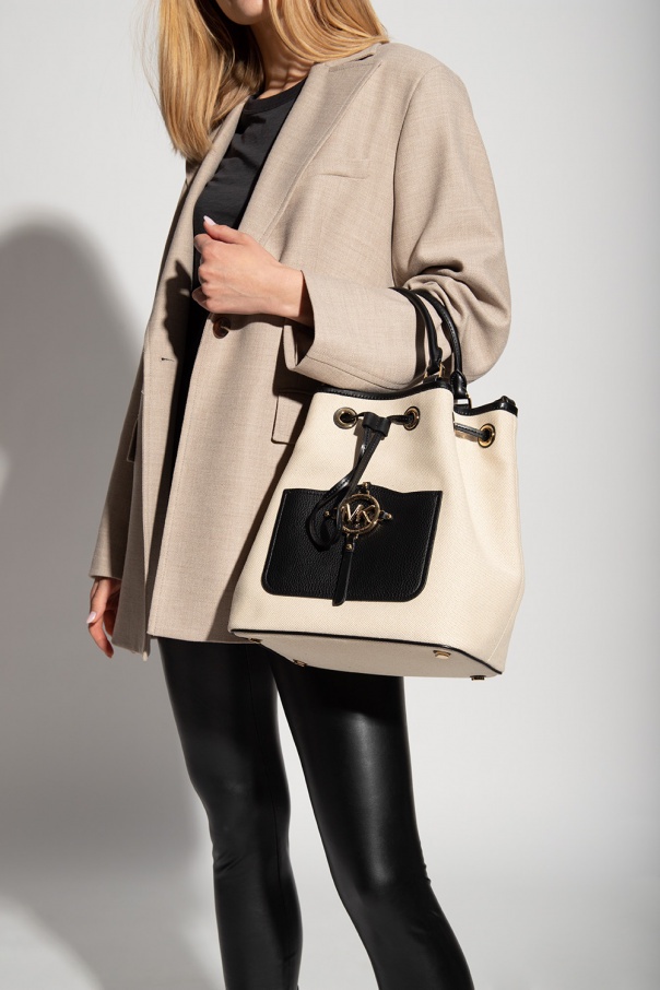Michael Michael Kors Two-tone Leather-trim Bucket Bag In Nude