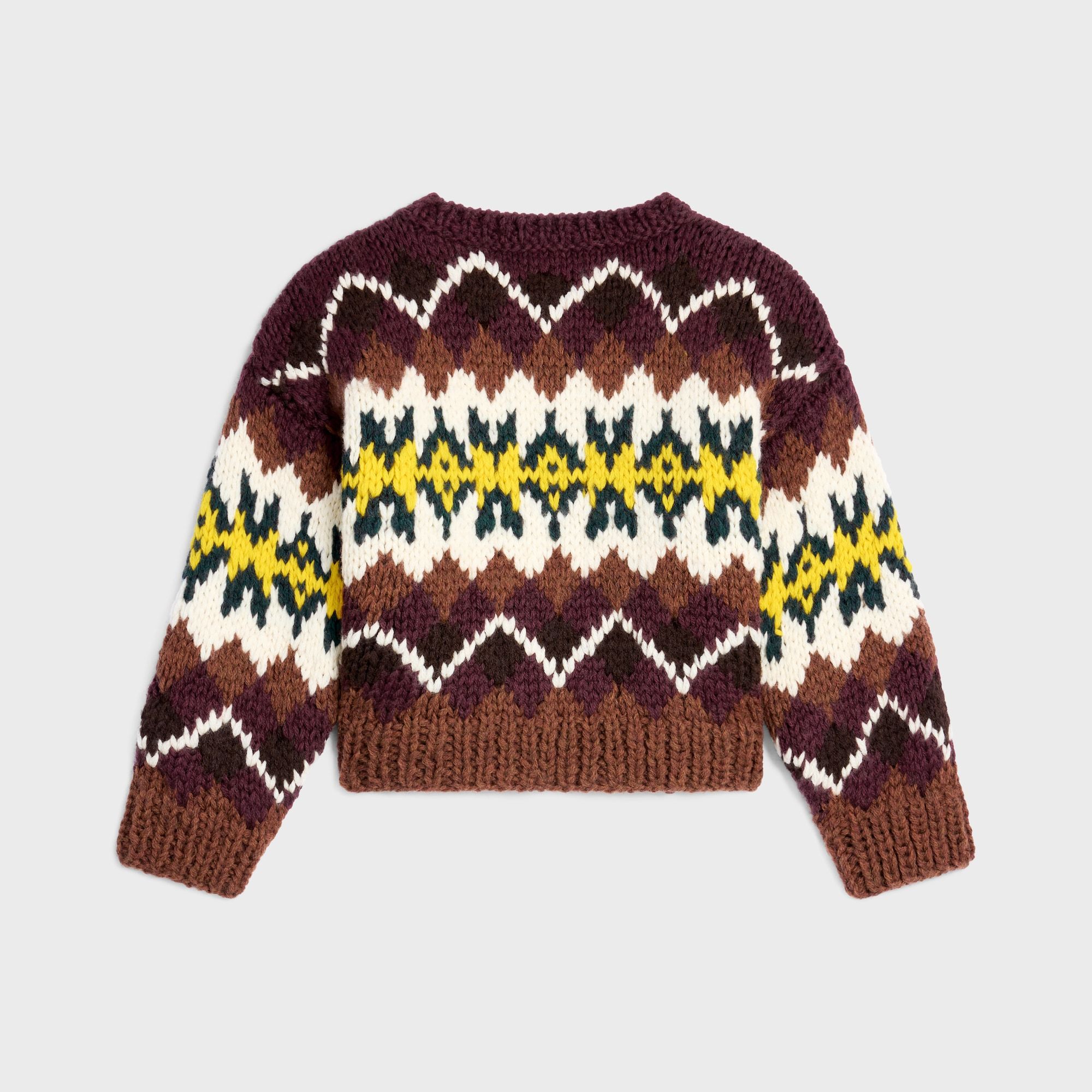 Celine Crewneck Sweater In Fair Isle Wool In Brown