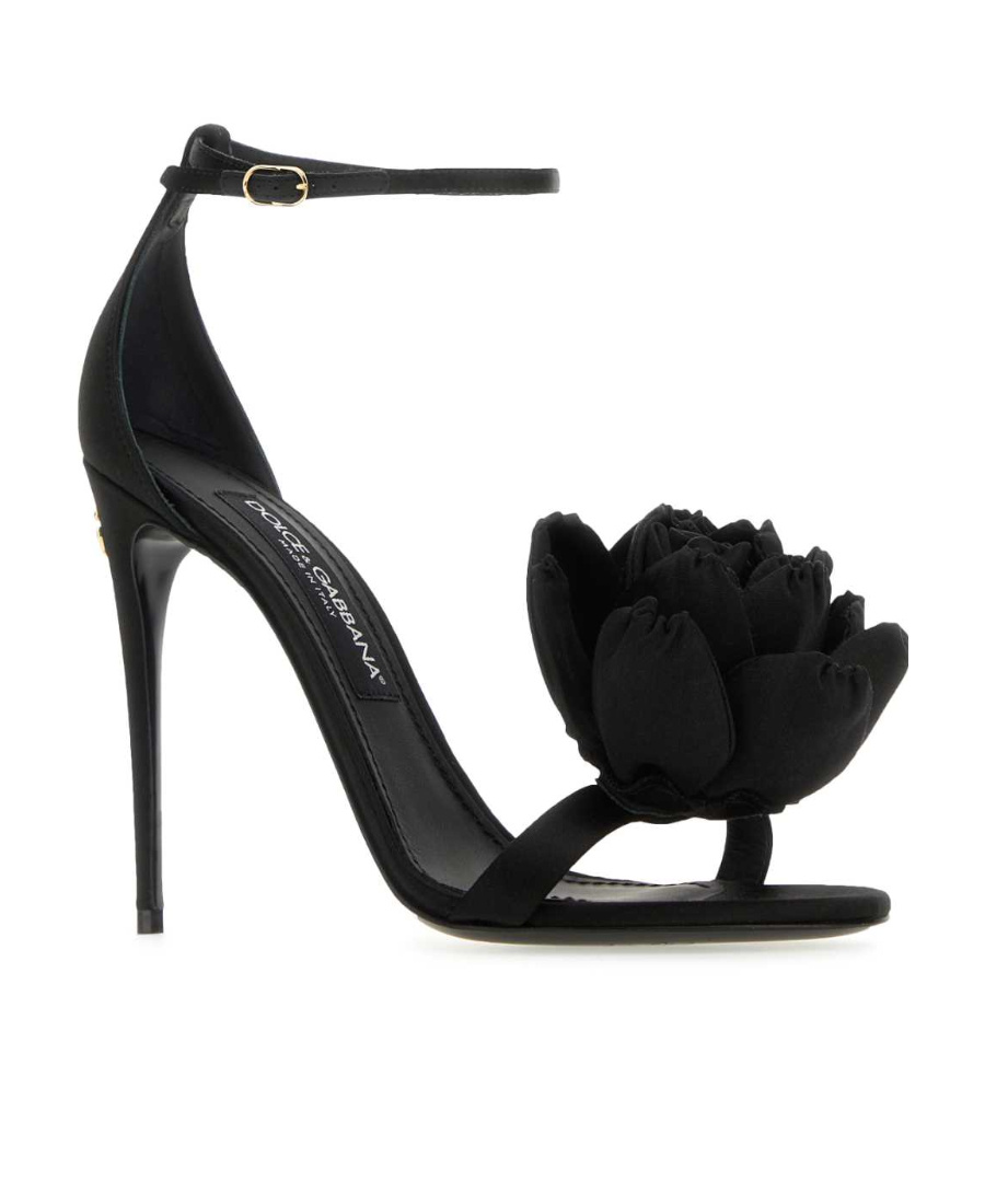 Dolce & Gabbana Keira 105 Satin Bow Sandals In Patent Leather In Black