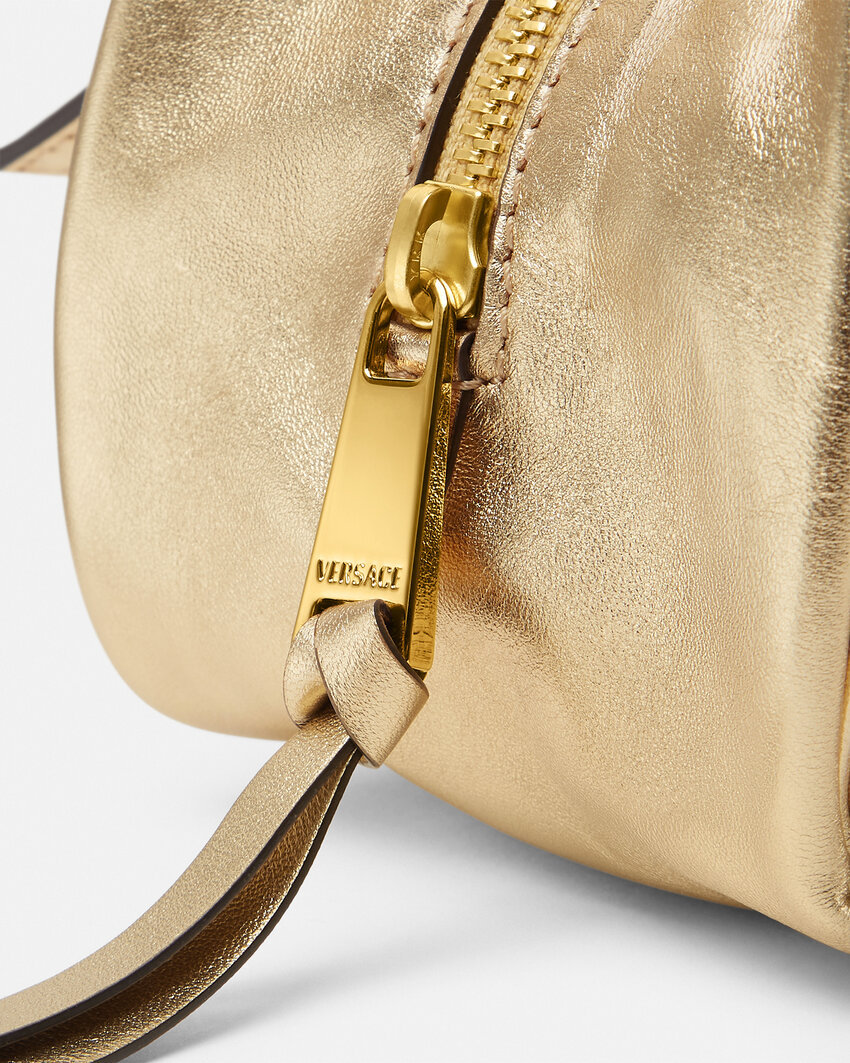 Versace Tag Bowling Metallic Shoulder Bag In Brown