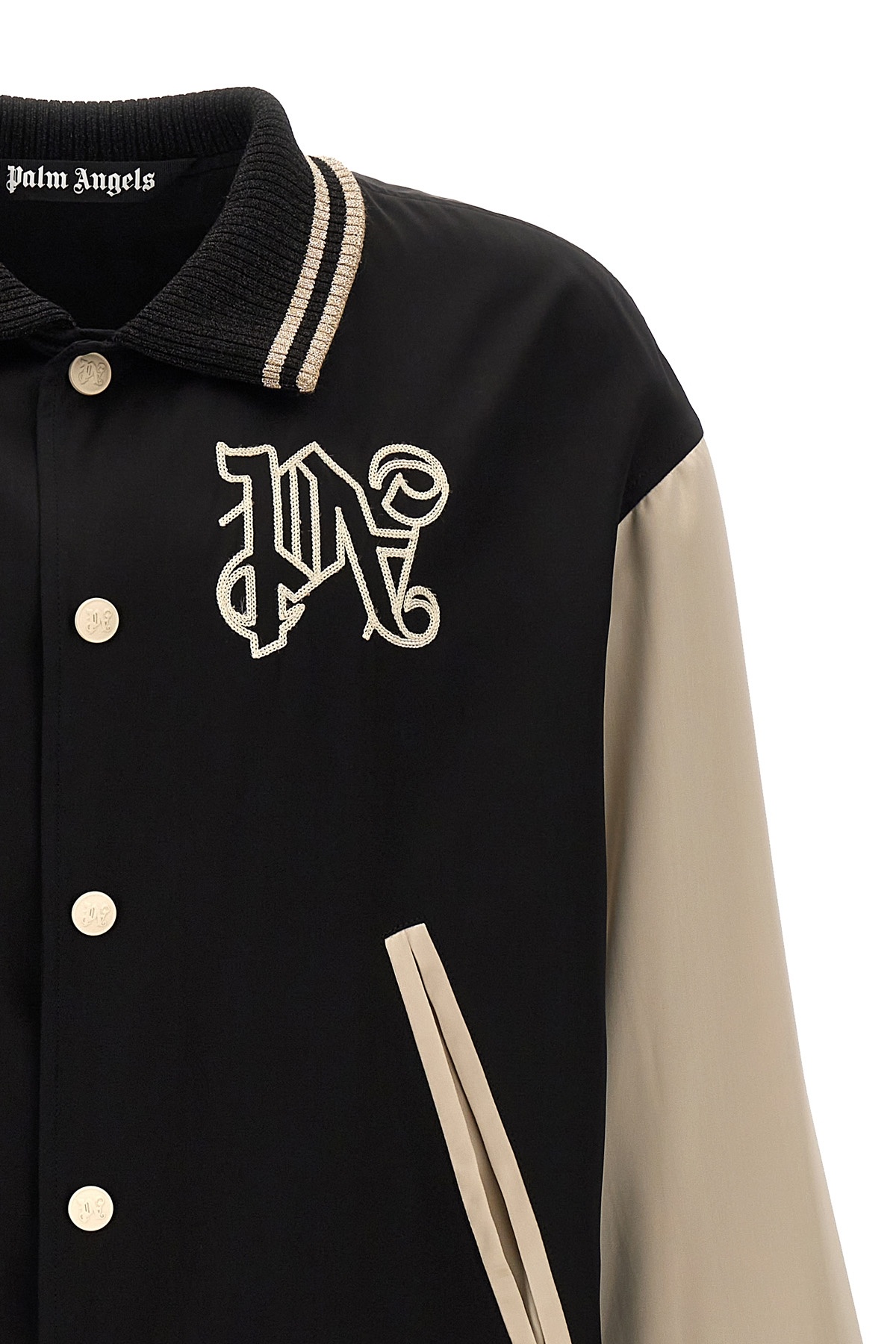 Palm Angels Blackwhite Logo Varsity Bomber Jacket In Black