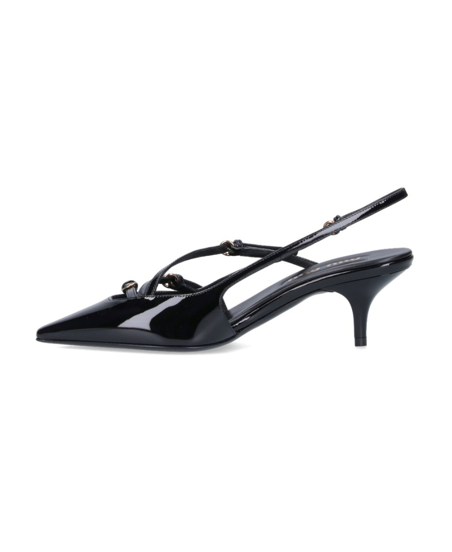 Miu Miu Patent Leather Slingback Pumps With Straps In Black