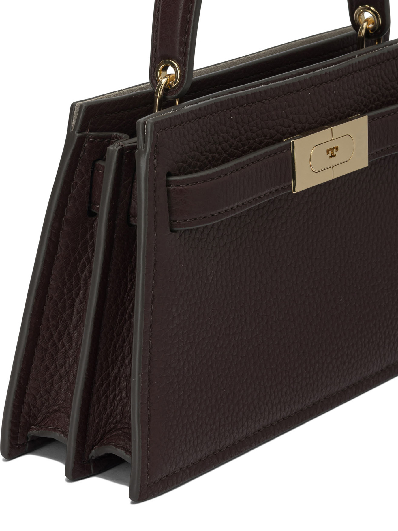 Tory Burch Mini Lee Radziwill Pebbled Top Handle Bag In Burgundy