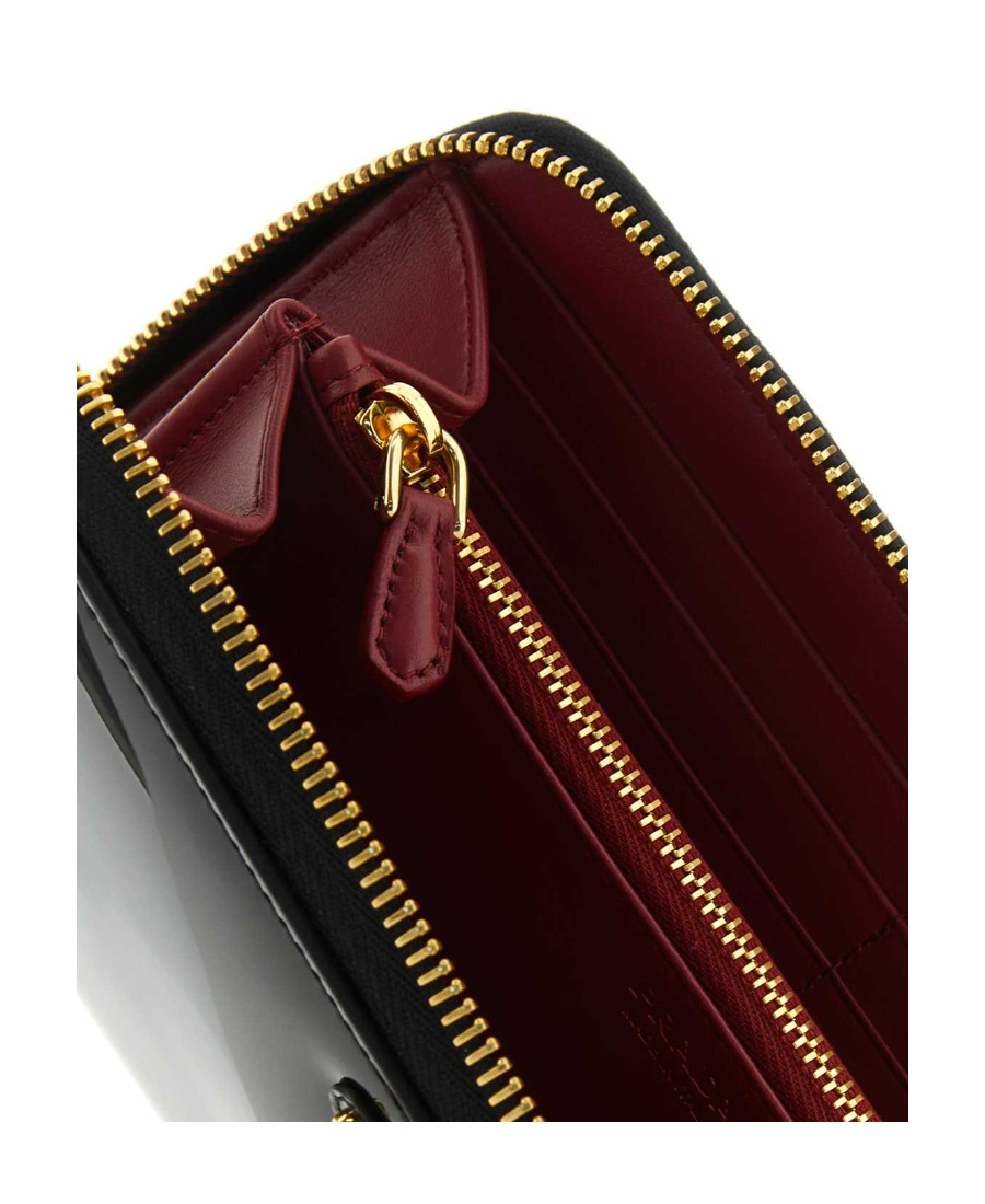 Prada Enamel Triangle Logo Leather Wallet In Black