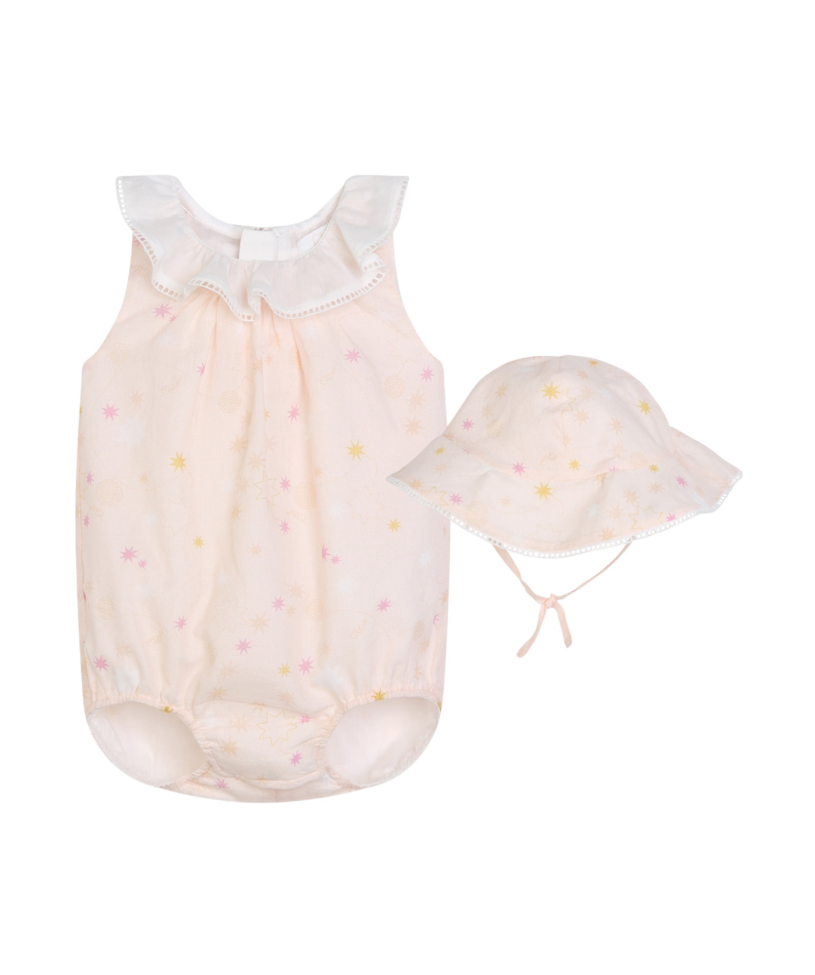 Chloé Lotus Leaf Collar Jumpsuit And Hat Set In White
