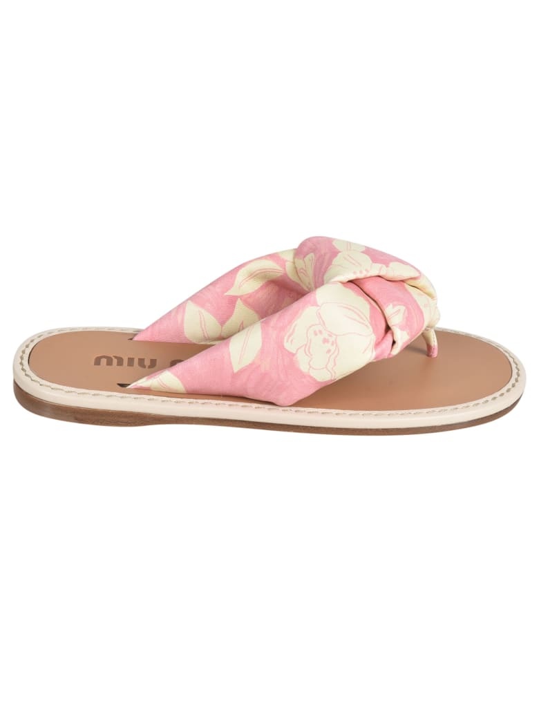 Miu Miu Floral Printed Flip-flops In Nude